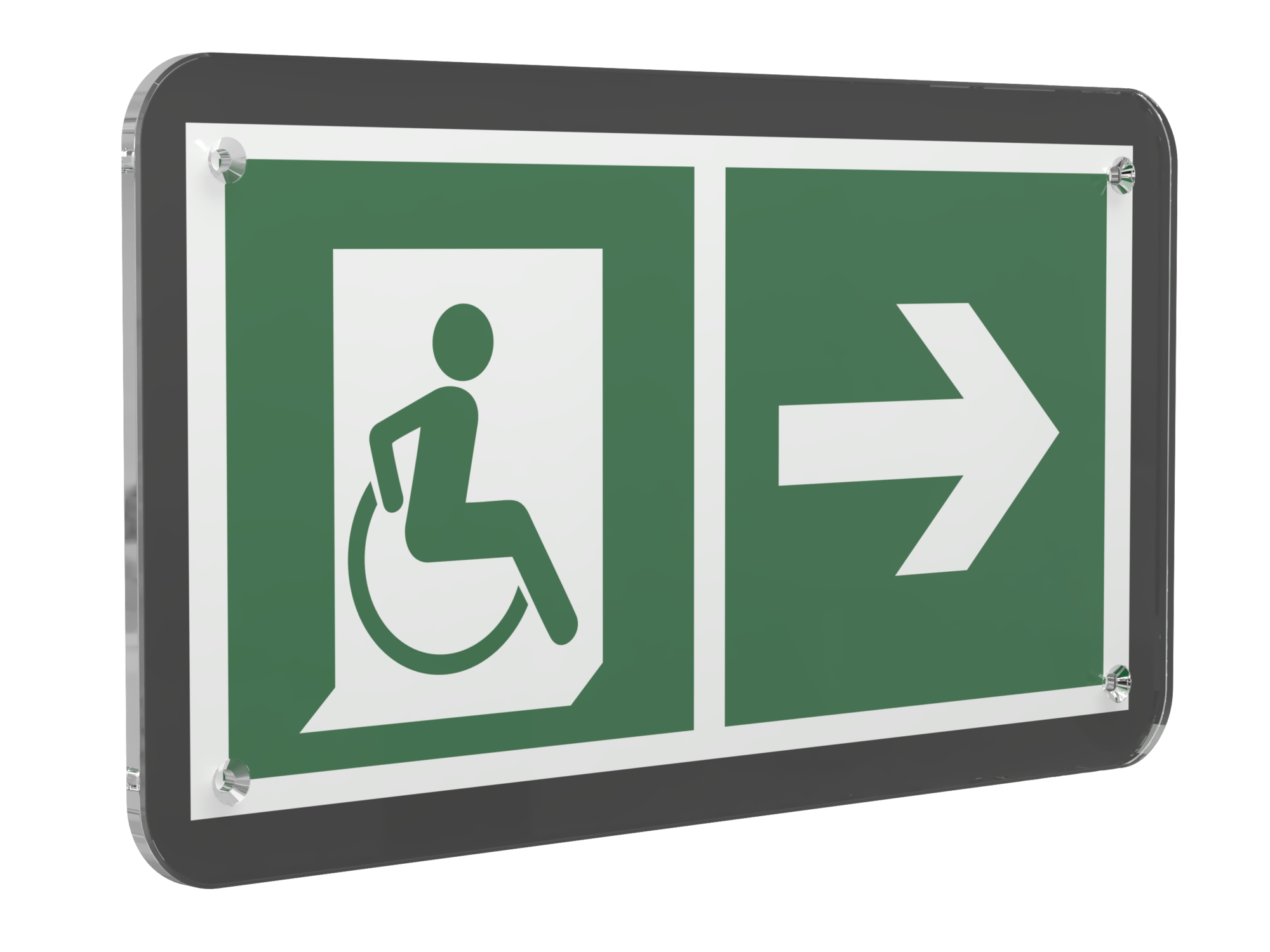 Знак безопасности PS-33186-Black.E73''Напр. движения к эвак. выходу МГН направо''