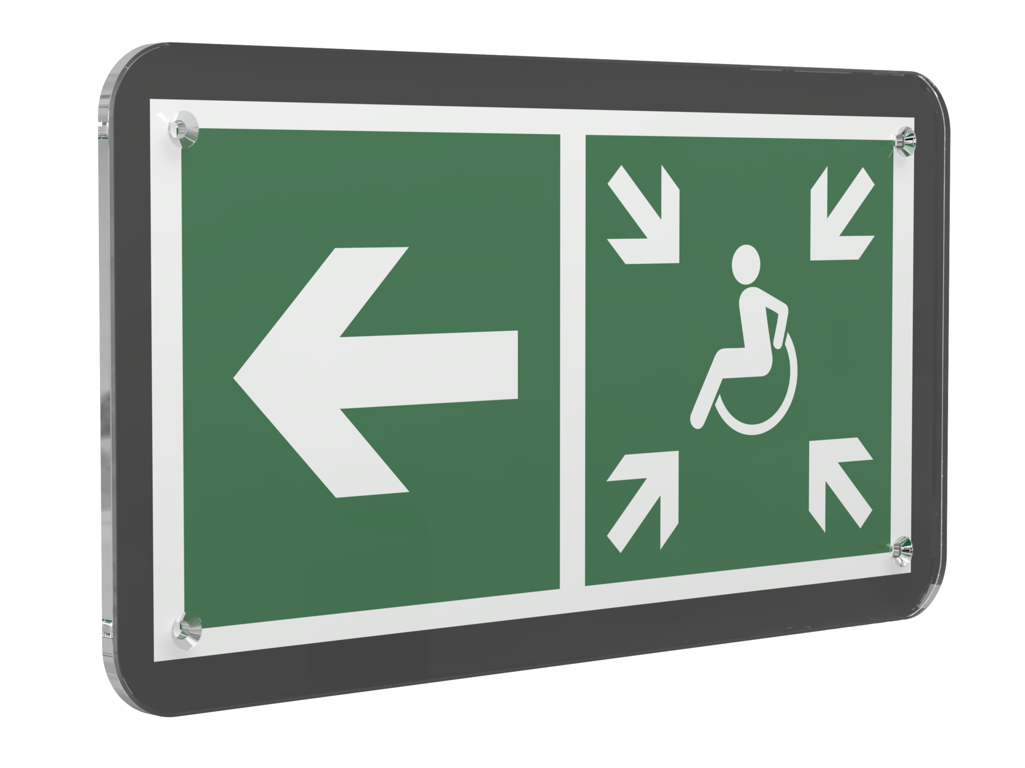 Знак безопасности PS-33186-Black.E75''Напр. движ. к пункту сбора МГН налево''