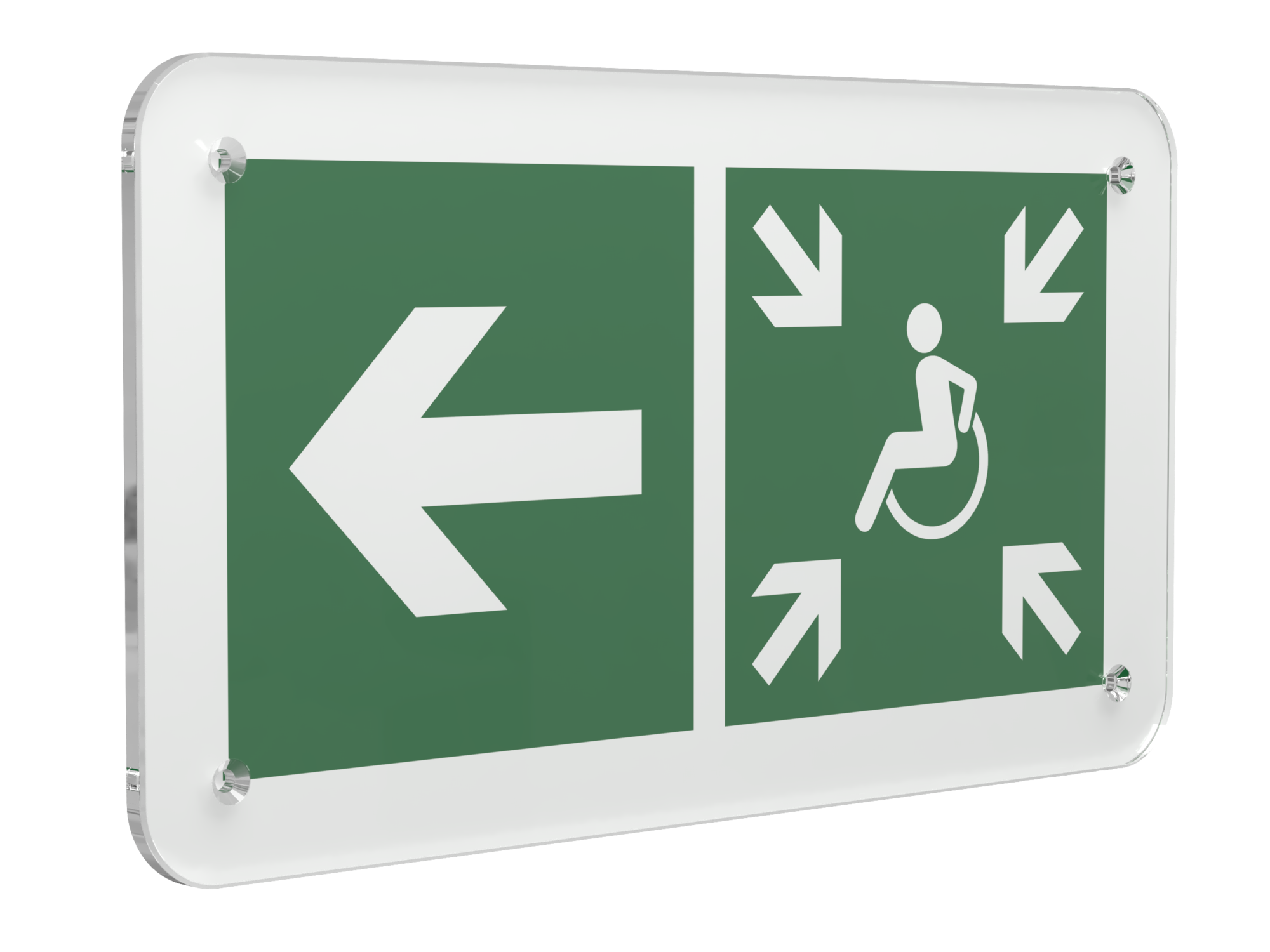 Знак безопасности PS-33186.E75''Напр. движ. к пункту сбора(безоп.зоне)МГН налево''