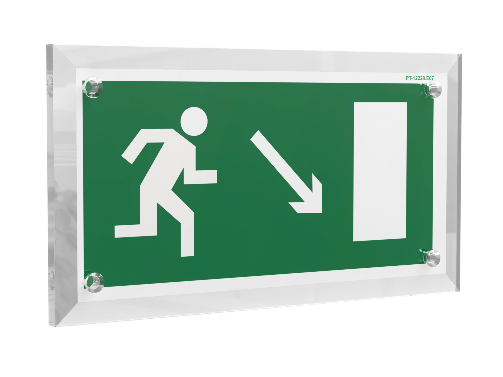 Знак безопасности PT-12228.E07''Напр. к эвакуационному выходу направо вниз''