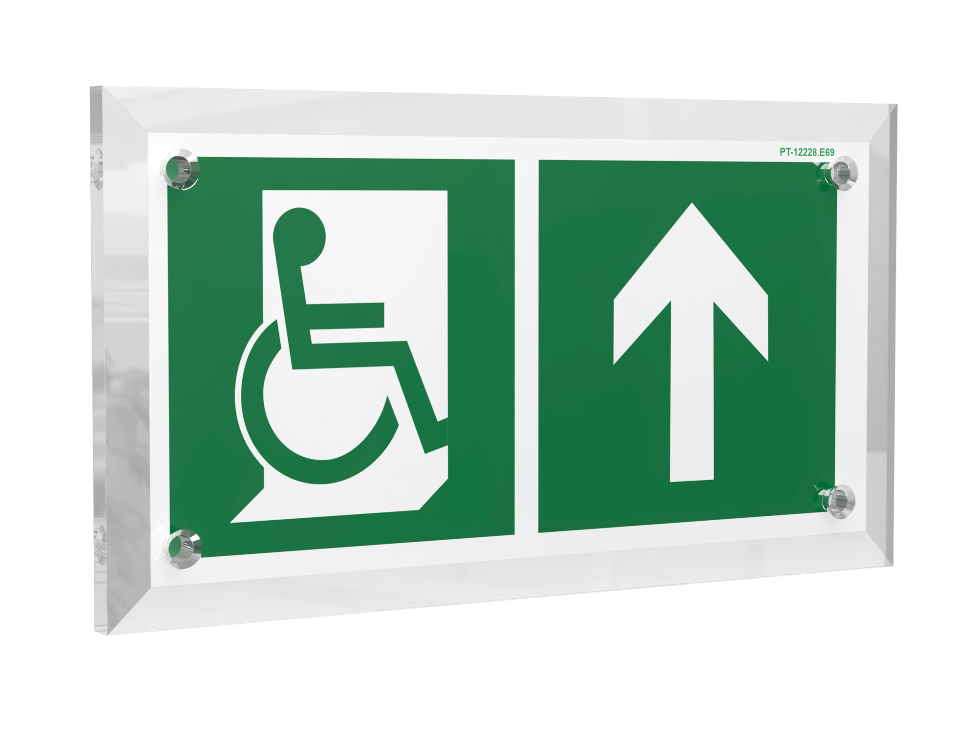 Знак безопасности PT-17328.E69''Направ. движения к эвакуац. выходу МГН прямо''