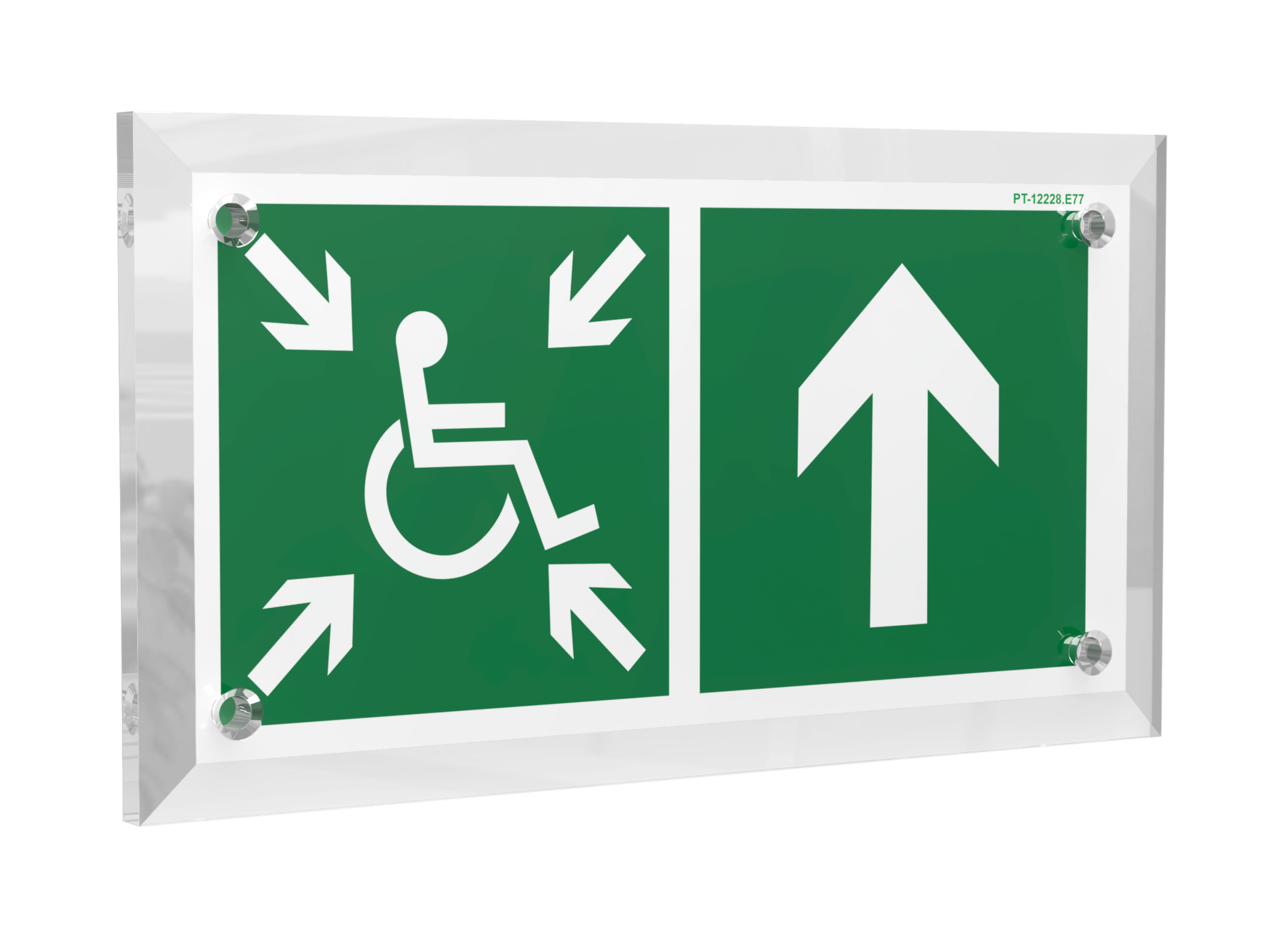 Знак безопасности PT-17328.E77''Напр.движ. к пункту сбора(безоп.зоне)МГН прямо''