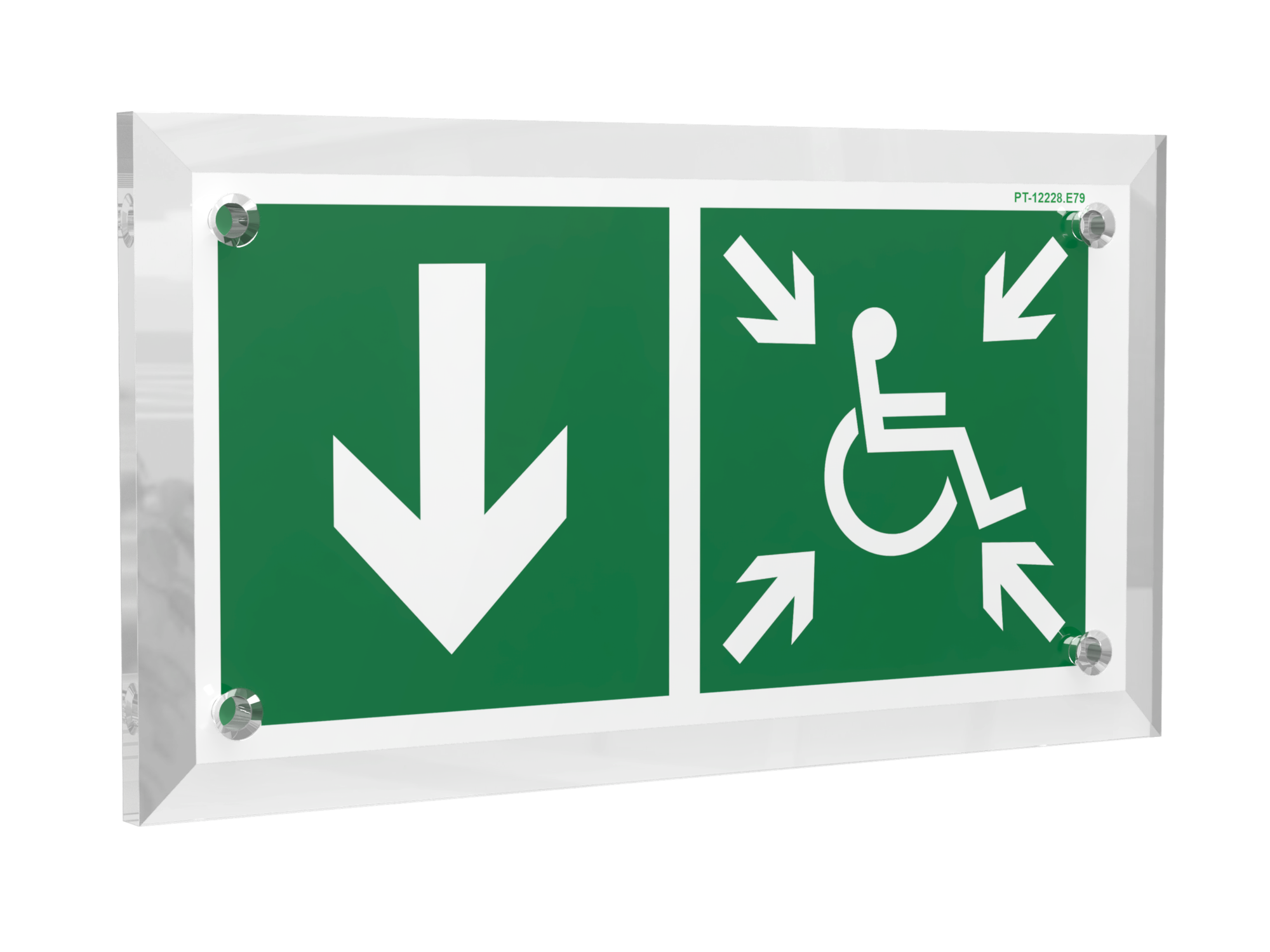 Знак безопасности PT-17328.E79''Указ. двери пункта сбора(безоп.зоны)МГН(лев.)''