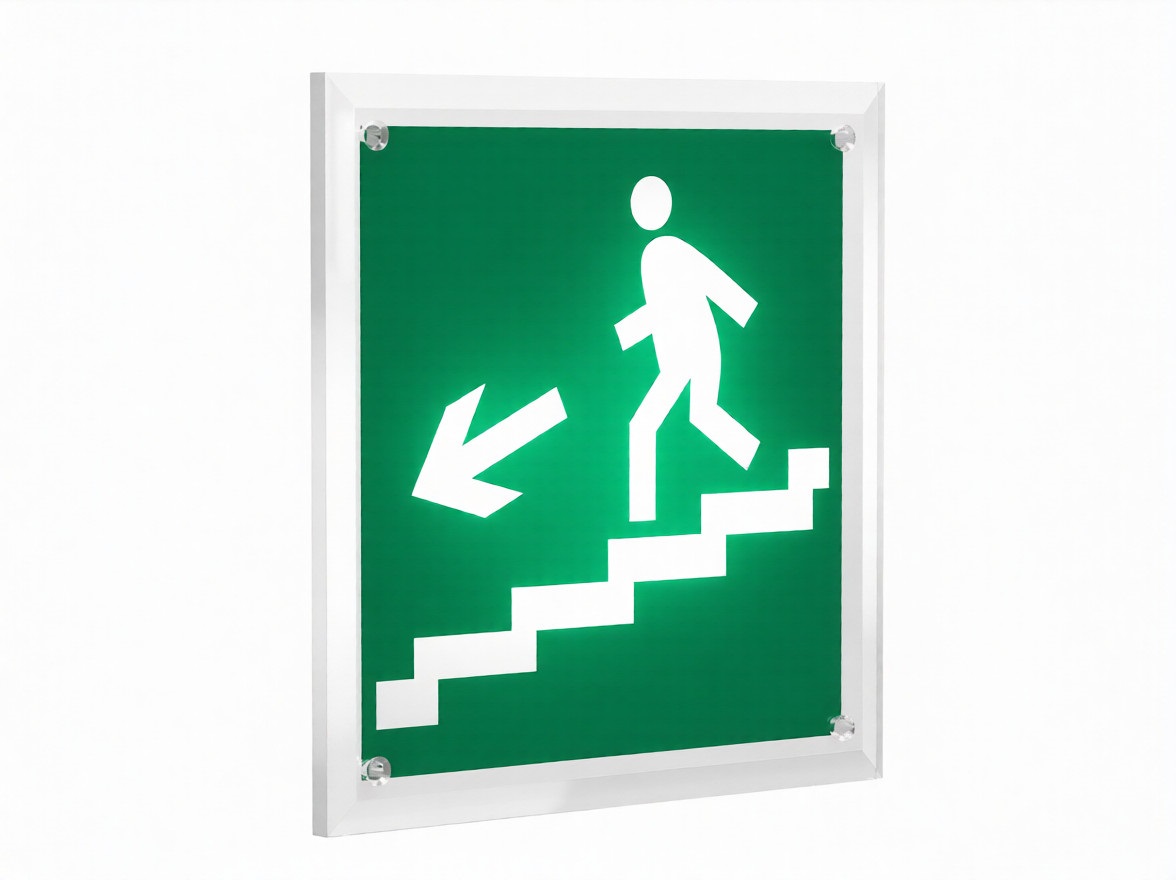 Знак безопасности PT-22228.E14''Напр. к эвакуац. выходу по лестн. вниз (лев.)''