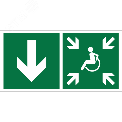 Знак безопасности NPU-1510.E79''Указ. двери пункта сбора(безоп.зоны)МГН(лев.)'' - фото 1