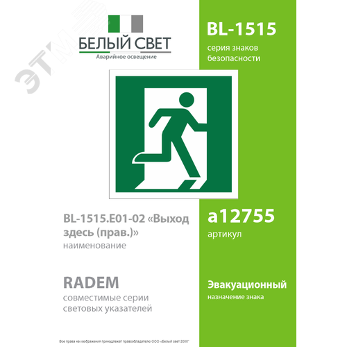 Знак безопасности BL-1515.E01-02''Выход здесь (прав.)'' - фото 2