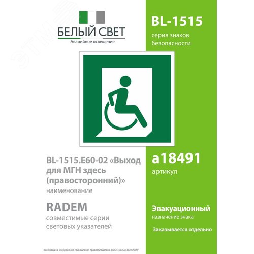 Знак безопасности BL-1515.E60-02''Выход для МГН здесь (правосторонний)'' - фото 2