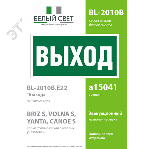 Знак безопасности BL-2010B.E22''Выход'' - фото 2