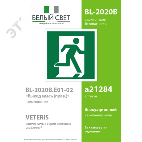 Знак безопасности BL-2020B.E01-02''Выход здесь (прав.)'' - фото 2
