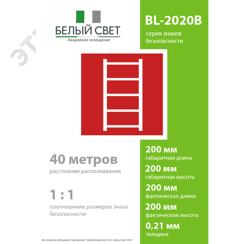 Знак безопасности BL-2020B.F03''Пожарная лестница'' - фото 4