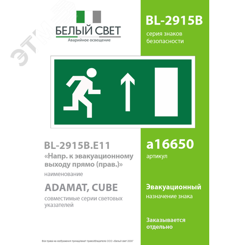 Знак безопасности BL-2915B.E11''Напр. к эвакуационному выходу прямо (прав.)'' - фото 2