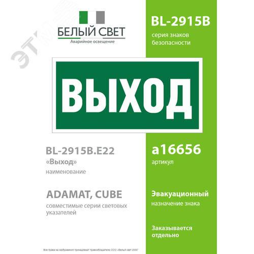 Знак безопасности BL-2915B.E22''Выход'' - фото 2