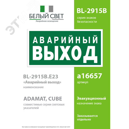 Знак безопасности BL-2915B.E23''Аварийный выход'' - фото 2