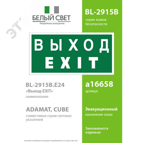 Знак безопасности BL-2915B.E24''Выход-EXIT'' - фото 2