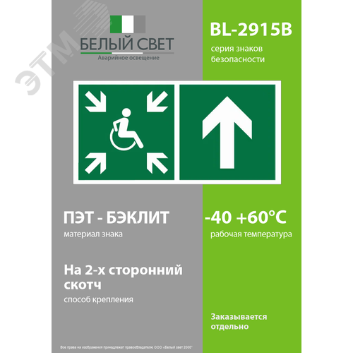 Знак безопасности BL-2915B.E77''Напр.движ. к пункту сбора(безоп.зоне)МГН прямо'' - фото 3