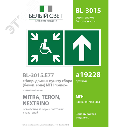 Знак безопасности BL-3015.E77''Напр.движ. к пункту сбора(безоп.зоне)МГН прямо'' - фото 2
