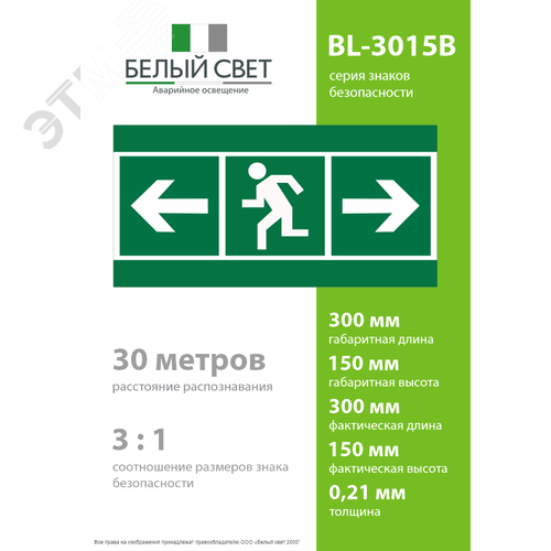 Знак безопасности BL-3015B.E118''Напр. к эв. вых. лев.\Напр. к эв. вых. прав.'' - фото 4