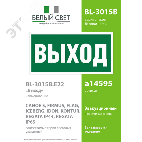 Знак безопасности BL-3015B.E22''Выход'' - фото 2