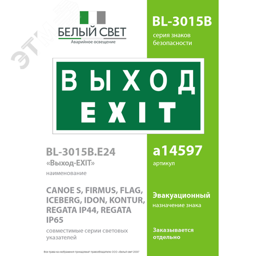 Знак безопасности BL-3015B.E24''Выход-EXIT'' - фото 2