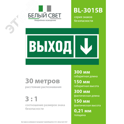 Знак безопасности BL-3015B.E29''Направление к эвакуационному выходу вниз'' - фото 4