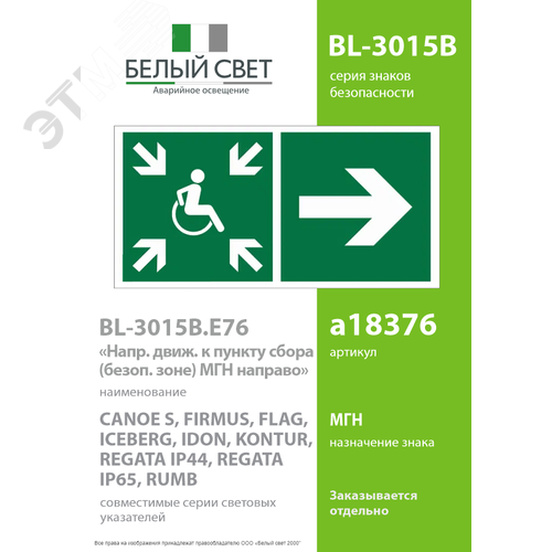 Знак безопасности BL-3015B.E76''Напр.движ. к пункту сбора(безоп.зоне)МГН направо'' - фото 2