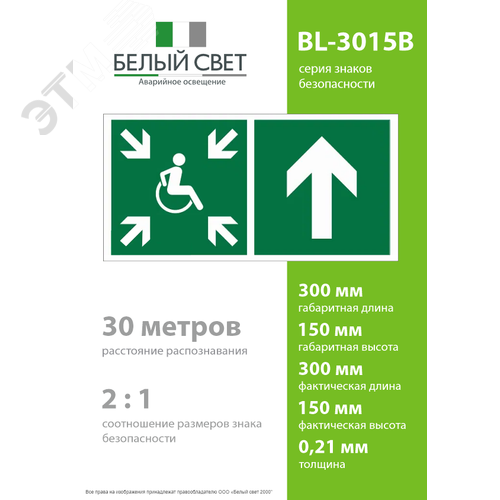 Знак безопасности BL-3015B.E77''Напр.движ. к пункту сбора(безоп.зоне)МГН прямо'' - фото 4