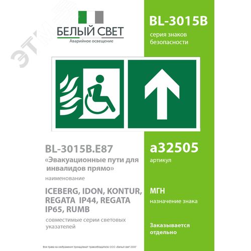 Знак безопасности BL-3015B.E87''Эвакуационные пути для инвалидов прямо'' - фото 2