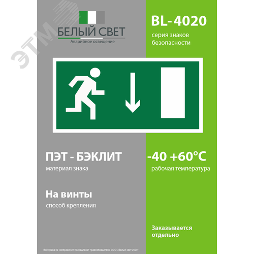 Знак безопасности BL-4020.E09''Указ. двери эвакуац. выхода (прав.)'' - фото 3