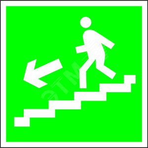 Знак безопасности BL-3015.E14''Напр. к эвакуац. выходу по лестн. вниз (лев.)''