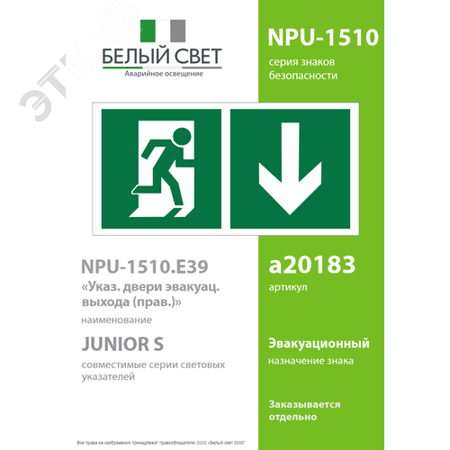 Знак безопасности NPU-1510.E39''Указ. двери эвакуац. выхода (прав.)'' - фото 2
