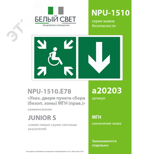 Знак безопасности NPU-1510.E78''Указ. двери пункта сбора(безоп.зоны)МГН(прав)'' - фото 2