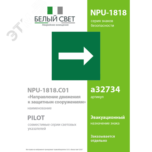 Знак безопасности NPU-1818.C01''Направление движения к защитным сооружениям'' - фото 2