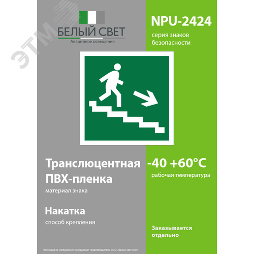 Знак безопасности NPU-2424.E13''Напр. к эвакуац. выходу по лестн. вниз (прав.)'' - фото 3