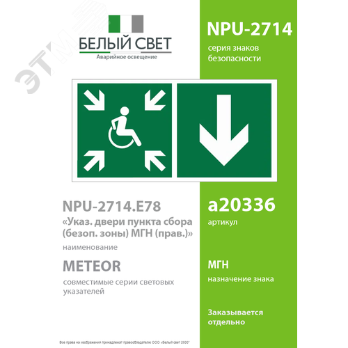Знак безопасности NPU-2714.E78''Указ. двери пункта сбора(безоп.зоны)МГН(прав)'' - фото 2