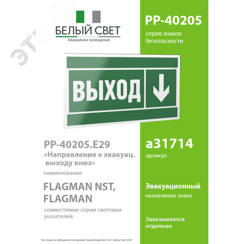 Знак безопасности PP-40205.E29''Направление к эвакуационному выходу вниз'' - фото 2