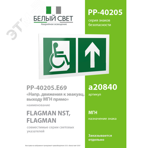 Знак безопасности PP-40205.E69''Направ. движения к эвакуац. выходу МГН прямо'' - фото 2