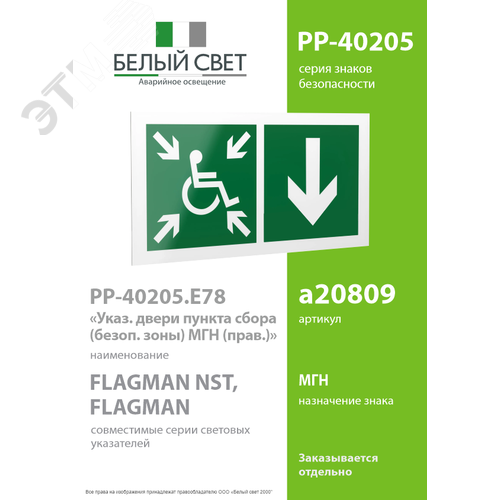 Знак безопасности PP-40205.E78''Указ. двери пункта сбора(безоп.зоны)МГН(прав)'' - фото 2