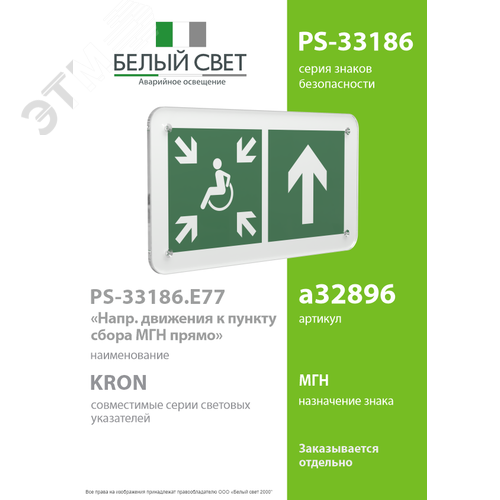 Знак безопасности PS-33186.E77''Напр.движ. к пункту сбора(безоп.зоне)МГН прямо'' - фото 2