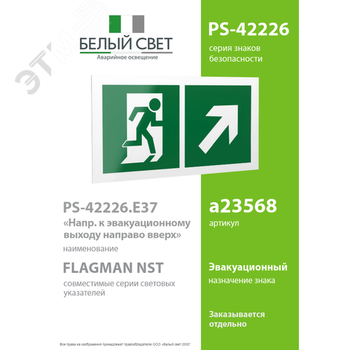 Знак безопасности PS-42226.E37''Напр. к эвакуационному выходу направо вверх'' - фото 2