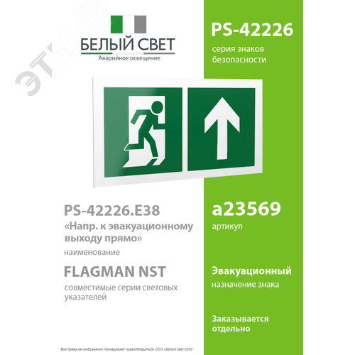 Знак безопасности PS-42226.E38''Напр. к эвакуационному выходу прямо'' - фото 2