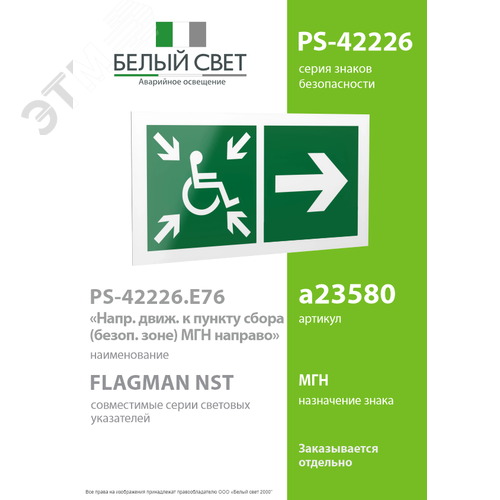 Знак безопасности PS-42226.E76''Напр.движ. к пункту сбора(безоп.зоне)МГН направо'' - фото 2