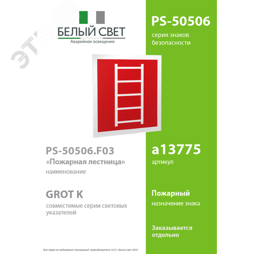 Знак безопасности PS-50506.F03''Пожарная лестница'' - фото 2