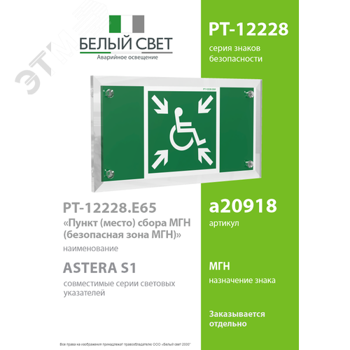 Знак безопасности PT-12228.E65''Пункт (место) сбора МГН (безопасная зона МГН)'' - фото 2