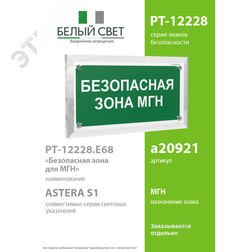 Знак безопасности PT-12228.E68''Безопасная зона для МГН'' - фото 2