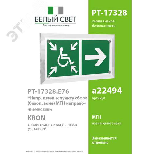 Знак безопасности PT-17328.E76''Напр.движ. к пункту сбора(безоп.зоне)МГН направо'' - фото 2