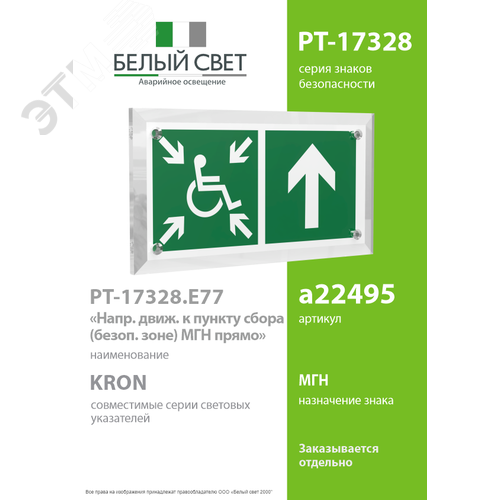 Знак безопасности PT-17328.E77''Напр.движ. к пункту сбора(безоп.зоне)МГН прямо'' - фото 2