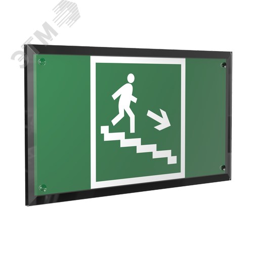 Знак безопасности PT-32178-Black.E13''Напр. к эвак.выходу по лестн. вниз (прав.)'' - фото 1