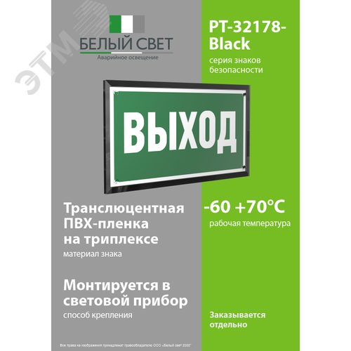 Знак безопасности PT-32178-Black.E22''Выход'' - фото 3
