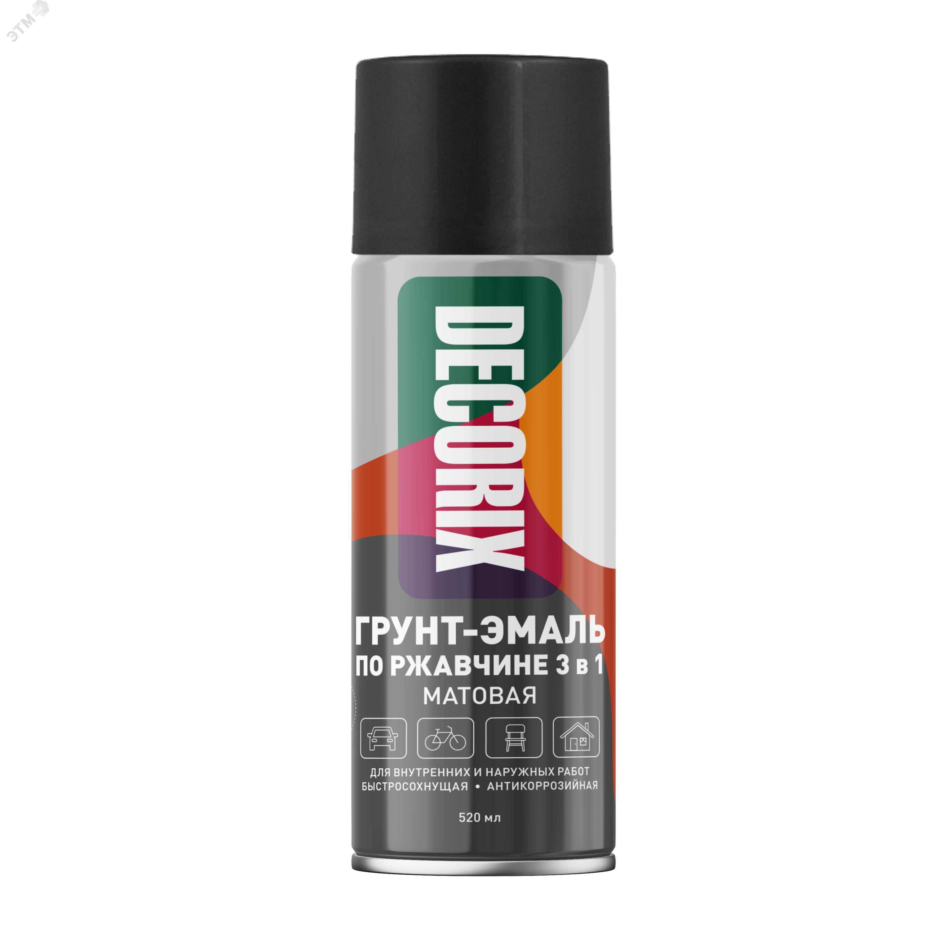 Изображение товара Грунт-эмаль по ржавчине аэрозольная DECORIX 3 в 1 520 мл черный матовый