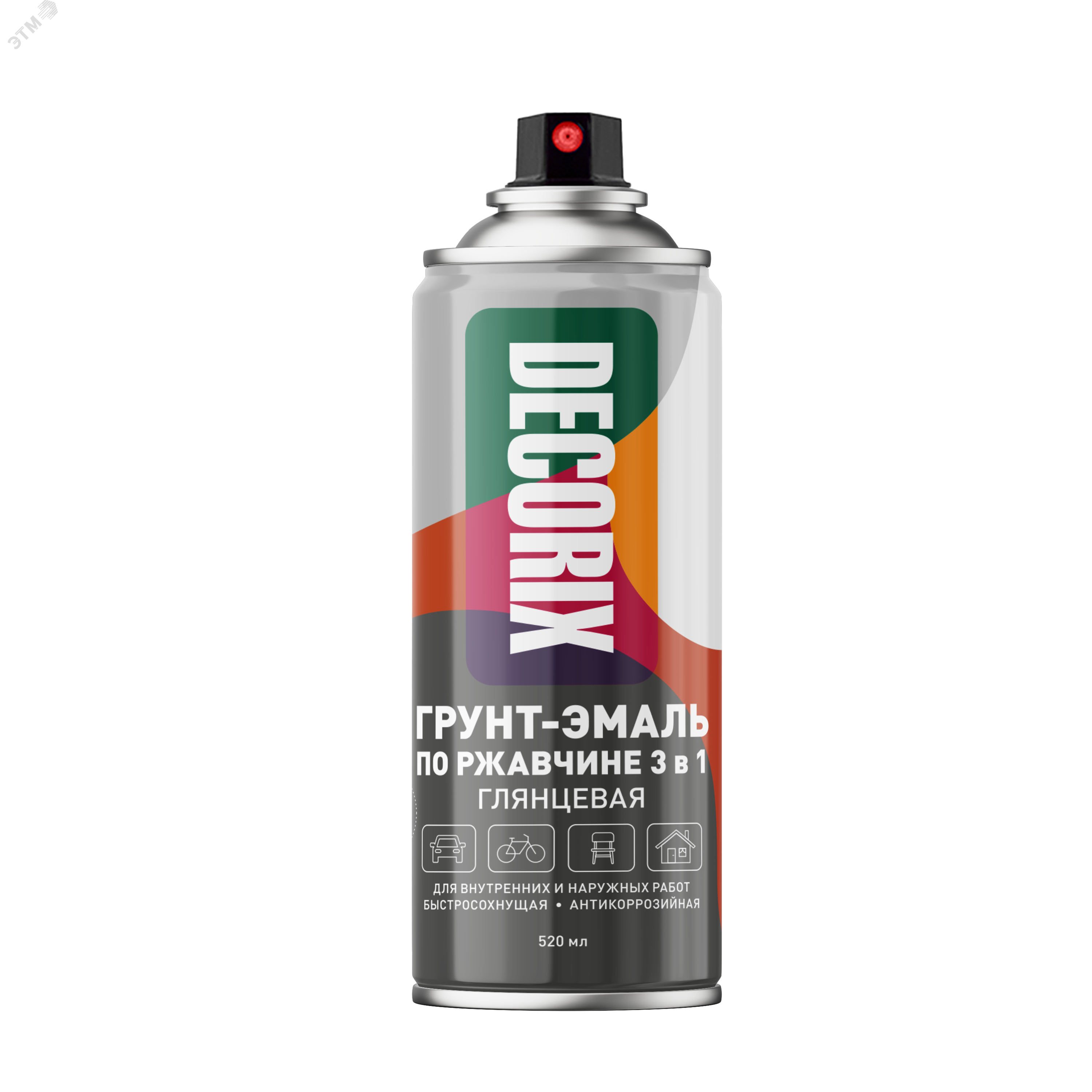 Изображение товара Грунт-эмаль по ржавчине аэрозольная DECORIX 520 мл 3 в 1 красная глянцевая
